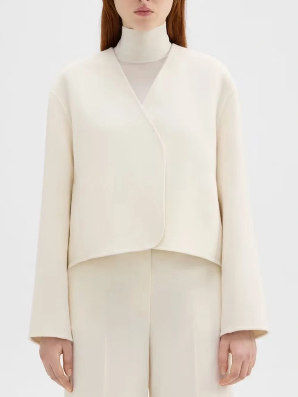 Theory cream ivory rounded crop wool cashmere jacket XS